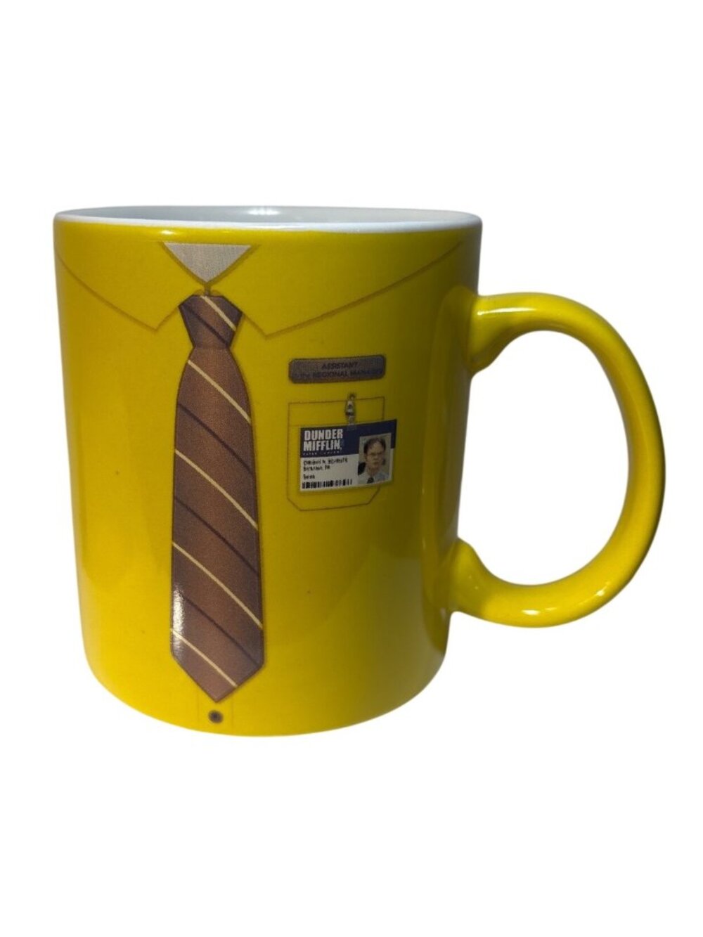 The Office Dwight Schrute Mug Yellow Ceramic FALSE Shirt Identification Design